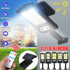 LED COB Solar Wall Light Garden Security Street Lamp PIR Motion Sensor + Remote