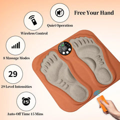 3D Foot Massager Pad with 8 Modes, 29 Intensities, RF Remote, Ergonomic Design for Relaxation & Slimming - Orange