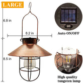 Black/Bronze Retro Solar Powered Lantern Outdoor Hanging Solar Light Vintage Lamp With Warm