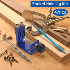 Mini Pocket Hole Jig Kit - Durable Metal, 15° Angle, Easy to Use, Includes Clamp, Screws & Plugs for DIY Projects