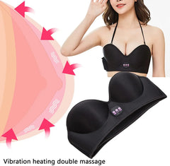 Vibration Breast Massager Bra - Adjustable, Wireless, Black, 12V, 15 Min Massage, Intelligent Temp Control, Comfortable Wear