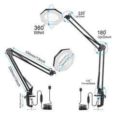 USB 5X Folding Magnifier Table Clamp Soldering Third Hand Tool 3 Colors LED Illuminated Lamp Magnifying Glass