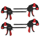4Pcs Quick-Grip Bar Clamps 6/12 Inch, One-Handed Spreader, 100KG Load Limit, Durable Steel, Non-Slip Pads, Red