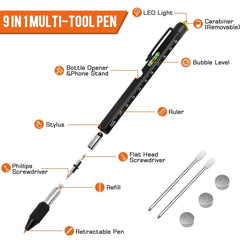 9-in-1 Multi-Tool Pen: Ballpoint, Screwdrivers, Stylus, LED Light, Ruler & More - Perfect Gift for Men & Women