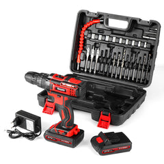 21V 3 In 1 Cordless Drill Power Drill Driver Hammer Combo Kit Double Speed with LED lighting 2Pcs 2.0Ah Battery