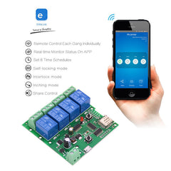 WiFi 4-way Relay Module Inching Momentary/Self-Locking/Interlock Switch Module Works with Amazon Alexa