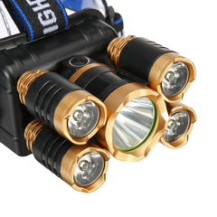 5 LEDs Ultra Bright 90 Rotatable LED Headlight Long Shoot Head Lamp For Hunting Fishing Camping Worker