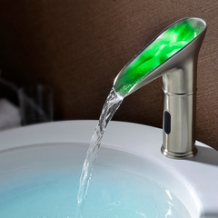 Automatic Sensor Faucet Waterfall LED Bathroom Basin Sink Widespread Brass Mixer Tap Single Lever