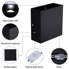 2Pcs Warm Light LED Wall Lamp Indoor/Outdoor LED Waterproof Modern Wall Lights