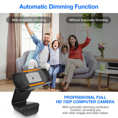 720P HD Free Drive USB Webcam Automatic Dimming Conference Live Computer Camera Built-in Noise Reduction Microphone for PC Laptop
