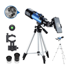 66X HD Astronomical Telescope 70MM Refractor Telescope Erecting Eyepiece 3X Barlow Lens Finderscope with Tripod Phone Adapter