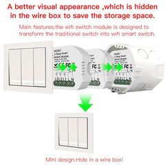 Mini WiFi Smart Light Switch 3 Gang 1/2 Way Module Smart Life/Tuya App Control for Amazon Alexa and Google Home