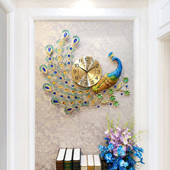 3D DIY Peacock Decoration Digital Wall Clock Metal Modern Art Home Bedroom Room