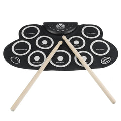 Electric Drum 9 Drum Pads Silicone Plastic Pad w/ Foot Pedals Drumsticks USB 5V