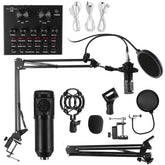9in1 Condenser Microphone Kit Live Sound Card Stand Shock Mount Professional Mic Set for Broadcast Singing K Songs