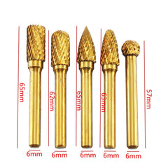 5pcs 6x10mm Tungsten Steel Grinding Head Drill Bit Titanium Coated Rotary Burrs Tool
