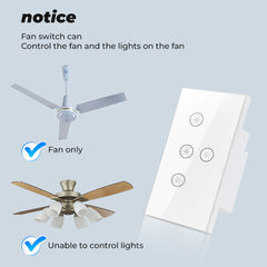 WiFi Touch Ceiling Fan Light Switch US 220V Remote Timer Control Speed Wall Switch with Alexa Google Home