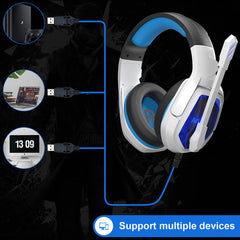 Gaming Headset Virtual 7.1 Sound Effect USB Interface Omnidirectional Flexible Microphone for PS4 Laptop PC