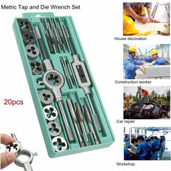20pcs Metric Screw Tap Wrench and Die Pro Set M3-M12 Nut Bolt Alloy Metal Tool