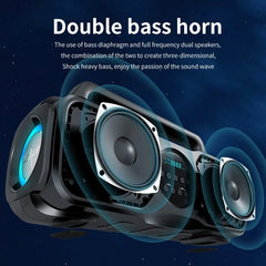 Bluetooth Speaker Double Bass Drivers Karaoke Microphone Colorful Light FM Radio TF Card AUX Music 40W Center Portable Speaker