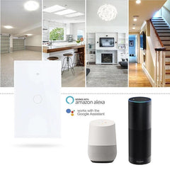 Smart Home Wall Touch Switch 1/2/3 Gang US Type Neutral Line Tempered Glass APP Remote Controller Work with Amazon Alexa 10A RF433+WIFI