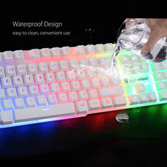 Rainbow Backlight USB Wired Gaming Keyboard 2400DPI LED Mouse Combo with Mouse Pad