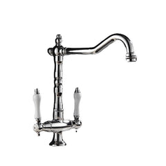 Dual Handle Kitchen Faucet Deck Mounted Single Hole Hot Cold Water Mixer Crane Kitchen Sink Faucets Chrome
