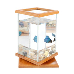 Mini Aquarium LED Lighting Clear Glass Fish Tank Container Office Desktop Decor