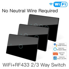 WiFi Smart 1/2/3 Gang Wall Light Switch Glass Panel RF433&Wi-Fi Tuya APP Remote Control Works With Alexa Google Home
