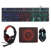 4Pcs Gaming Devices Set 104 Keys LED Backlit Waterproof Gaming Keyboard Ergonomic Mouse 3.5mm Wired Headset Anti-slip Mouse Pad Combo