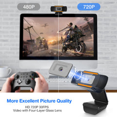 720P HD Free Drive USB Webcam Automatic Dimming Conference Live Computer Camera Built-in Noise Reduction Microphone for PC Laptop