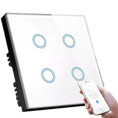 WiFi Smart Light Switch Touch Screen 4 Gang Alexa Voice Control Wall Wifi Tuya Switch 1000W Crystal Glass Panel With Power Statistics Function