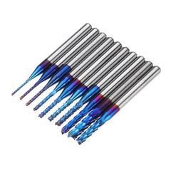 10pcs 0.8-3.175mm Blue NACO Coated PCB Bits Carbide Engraving Milling Cutter For CNC Tool Rotary Burrs
