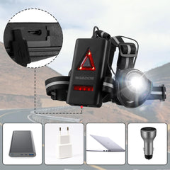 LED Headlamp Fishing Headlight Bike Running Light Waterproof With 120 Adjustable Beam Safety Warning Belt With Rechargeable Battery