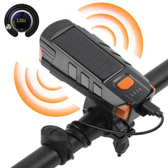 350LM 2xT6 LED Bike Headlight 5 Modes Bicycle Solar Front Light 6 Modes 120 dB Horn USB Rechargeable Waterproof Flashlight
