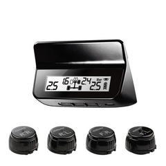 DIY TPMS Car Tire Pressure Monitoring System with LCD Display 4 Valve-cap Sensors Bar PSI Unit
