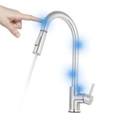 Stainless Steel Kitchen Faucet 360 Rotation With Pull Down Sprayer Fingerprint Resistant Hot Cold Water Mixer Tap