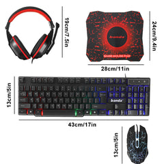 4Pcs Gaming Devices Set 104 Keys LED Backlit Gaming Keyboard 3600DPI Ergonomic Mouse 3.5mm Wired Headset Anti-slip Mouse Pad Combo