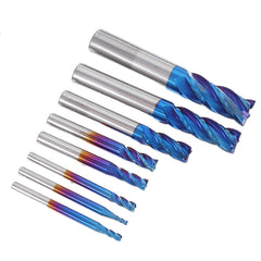 HRC65 Tungsten Carbide 4 Flutes Milling Cutter 2-12mm Blue Nano Coating CNC Milling Cutter Tool