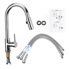 Modern Kitchen Sink Faucet with Pull Down Sprayer Single Handle Hot Cold Mixer Tap