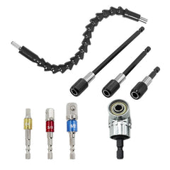 8PCS 1/4 Inch 105 Degree Right Angle Drill Bit + Extension Bar Hex Shank Screwdriver Bit Holder+Impact Socket Square Nut Driver Bit+Flexible Bit