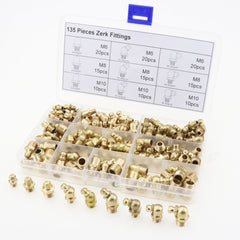 135pcs Hydraulic Metric Brass Zerk Grease Nipple Fitting Kit Machinery Parts