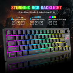 64-Keys Translucent RGB Gaming Wireless Keyboard with Adjustable Mouse Pad for PC Laptop Gamer