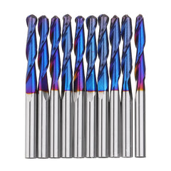 10pcs 3.175mm Shank Blue Coated Spiral Ball Nose End Mill 0.8-3.175mm CNC Milling Cutter