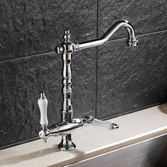 Dual Handle Kitchen Faucet Deck Mounted Single Hole Hot Cold Water Mixer Crane Kitchen Sink Faucets Chrome
