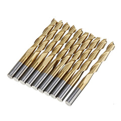 10pcs 3.175mm Shank Titanium Coated Spiral Flat End Milling Cutter Two Flute CNC