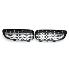 2PCS Front Grille Grill Black&Chrome Diamond Style For BMW 3 Series