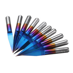 10pcs 0.1/0.2/0.3mm 15 Degree Blue Nano Coated Carbide Engraving Bit Flat Bottom PCB Engraving Bit CNC Router Tool