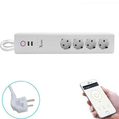 WiFi Smart Power Strip 16A Multiple Outlet Extension Cord with 2 * USB Ports / 4 * AC Outlets Remote Voice Control EU Plug Sockets