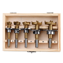 5PCS 15/20/25/30/35mm Forstner Drill Bit Set Titanium Coating Wood Auger Cutter Positioning Hole Saw Cutter Hinge Hole Opener